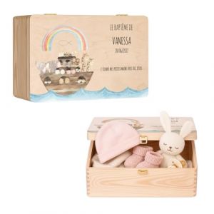 Maverton Boite Souvenir Bebe Personnalisable - Cadeau Naissance Personnalis&eacute; - L/XL Boite de Rangement avec Couvercle en Bois de Pin Naturel - Cadeau Anniversaire Enfant Personnalis&eacute; (MAVERTON, neuf)
