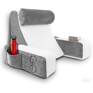 LANPEW Coussin de dossier pour lit et canapé, avec accoudoirs, ergonomique, respirant, avec housse amovible, pour lire, travailler et se détendre, gris blanc, 65 x 48 cm (kaimei, neuf)