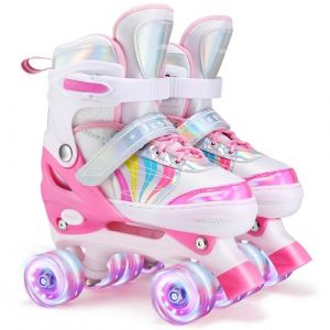 Roller Enfant Fille Patin a Roulette Fille Rollers Quad avec 8 Roues Lumineuses Taille Réglable pour Enfants (M (EU 32-36)/(CN35-38)) (Sz-Jestme, neuf)