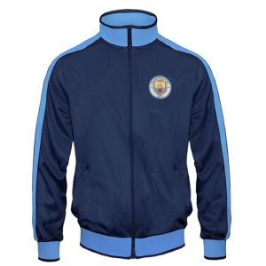 Manchester City FC Officiel - Veste de survêtement thème Football - Style rétro - Homme - Bleu Marine/Manche Bleu Ciel - XXL (FootballShopOnline, neuf)
