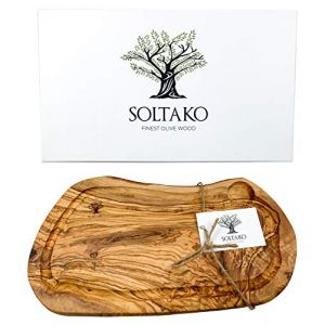 SOLTAKO Planche &agrave; D&eacute;couper en Bois d&rsquo;Olivier Brut, Planche Rustique, Planche Fromage, Plateau Ap&eacute;ritif Bois Olivier Tunisien, Planche Ap&eacute;ro artisanale(Long: env. 40-43 cm; Larg: env. 20-22 cm) (amago GmbH, neuf)