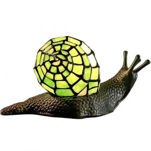 Bieye Lampe de table d'appoint en verre teint&eacute; de style Tiffany en forme d'escargot de Land pour la d&eacute;coration de la maison (Vert, 10" P x 5" L x 5" H) (Bieye Lighting, neuf)