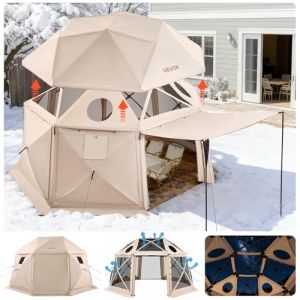 VEVOR Tente Moustiquaire Tonnelle Pop-up 3,6x3,6 m Tente Moustiquaire Pliante 8-10 Personnes Abri Solaire 13 C&ocirc;t&eacute;s pour Camping Famille, Terrasse, Jardin, avec Toit Amovible, Sac de Transport, Beige (VEVOR Direct Store FR, neuf)