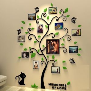 Purekay Stickers Muraux Feuilles de Arbre, Cadre Photo 3D DIY Grand Autocollant Mural Plantes Décoration Murale Arts Maison, Chambre, Salon Cadeau Bureau, Fond de Canapé (Vert Arbre Droit, M) (Purekay, neuf)