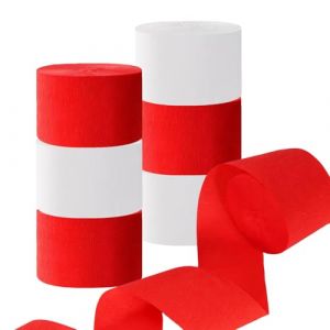 CC wonderland zone Lot de 6 Rouleaux Papier Crépon Rouge et Blanc,Crêpe Streamers pour Décoration de Fête-25m x 4.5cm (CCWonderland, neuf)
