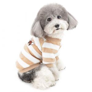 ZUNEA Pull d'hiver Manteau en Polaire pour Petit Chiens V&ecirc;tement Chaud &agrave; Rayures Chiot Chat Veste en Velours Super Doux pour Temps Froid Chihuahua Sweats pour Chiens et Filles Marron XXL (Qingqiuk, neuf)