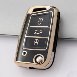 Juttzzei Protection Couvre clé VW, pour Coque de clé en Silicone VW Golf 7 Ateca Arona MK6 MK7 Polo Tiguan Touran Toledo Skoda Seat Leon Ibiza Octavia, Housse de Clé de Voiture Golf 7-3 Boutons(Noir) (Juttzzei, neuf)