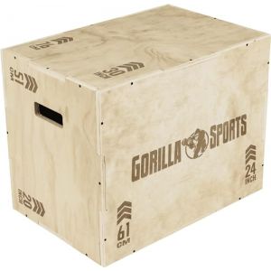 Gorilla Sports&reg; Plyo Box - 3 en 1 Appareil Hauteur, 76x51x61cm, Capacit&eacute; de Charge 200/500kg, en Bois, Marron/Noir - Box Jump, Bo&icirc;te de Saut, Plateforme Pliom&eacute;trique, Entra&icirc;nement, Training, Fitness (Gorilla Sports GmbH, neuf)