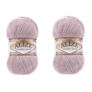 Alize Angora Gold - Lot de 2 pelotes de fil turc &agrave; tricoter &agrave; la main - 20 % laine, 80 % acrylique - 200 g - 1000 m - Gris rose (1LEAGUE, neuf)