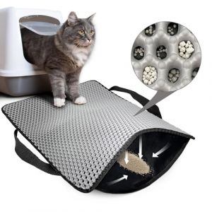 Tapis Litiere Chat, 45x60CM Honeycomb Double Couche Non-Slip Tapis de Litiere pour Chat, Imperméable et Urin Proof Tapis Chat Gamelle pour Litter Catcher (Gris 61 * 38cm) (SOLIDTRUST, neuf)