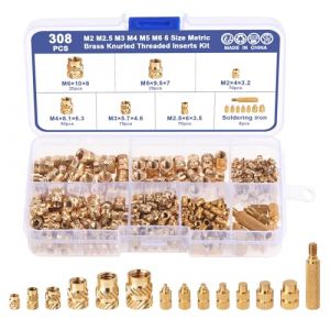 Habwea 308 pièces Kit d'inserts filetés et de pannes à souder, M2 M2.5 M3 M4 M5 M6 Insert fileté Aide à la fusion pour inserts filetés Ecrous à sertir pour impression 3D Laiton Filetage par fusion (MolanMolan, neuf)