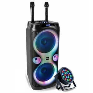 Ibiza Sound - Pack Karaoké Enceinte Columba-Karaoke USB Bluetooth TWS 1000W - 2 Micros sans Fil - Projecteur par LED PARTY-PAR181 Fête (Starmix, neuf)