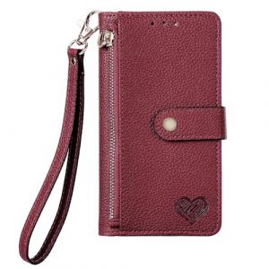 YKTO T&eacute;l&eacute;phone Coque pour Samsung Galaxy A32 5G Zipper Bag Porte-&eacute;tui Portefeuille Flip Case PU Cuir Love Mod&egrave;le &Eacute;tui en Antichoc Magn&eacute;tique Housse &Eacute;tui de Protection pour Samsung A32 5G,Rouge (YKTO, neuf)