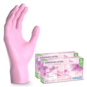 ARNOMED gants jetables rose, gants nitrile taille M, gant jetable 200 pi&egrave;ces (2 bo&icirc;tes), gants en nitrile non poudr&eacute;s & sans latex, gants jetable cuisine, gants a usage unique en XS, S, M & L (arnowa, neuf)