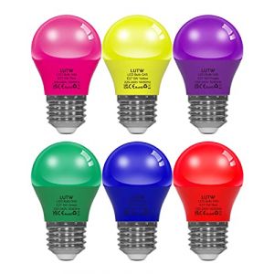 LUTW Ampoule LED Couleur E27, 5W Équivalent Incandescence 40W, G45 Mini Globe Ampoule Écoénergétique Colorée, Violet Rose Jaune Vert Rouge Bleu, pour Mariages, Halloween, Noël, Lot de 6 (LUTW-EU, neuf)