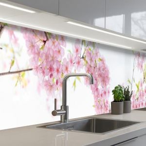 KitchenYeah&copy; Credence Cuisine Sur Mesure 60x500 cm Plaque Adhesive Murale Panneau Decoratif Interieur Peel And Stick Mural Protection Mur Fleur De Cerisier - Rose - Fleurs - Sakura - Nature (KitchenYeah, neuf)