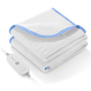 Surmatelas Chauffant électrique avec 4 Niveaux de Chaleur, Chauffage rapide, Arrêt automatique après 10 Heures, Lavable en Machine, 150 x 80 cm (Bordure blanche et bleue) (OTili, neuf)