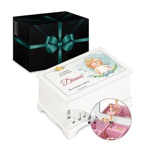 Maverton Boite a Bijoux Musicale personnalis&eacute;e avec ballerine - 17x11x9 Coffret &agrave; tr&eacute;sors avec impression - Cadeau fille - Boite Rangement Bijoux - Cadeau Bapteme Fille - Ange (MAVERTON, neuf)