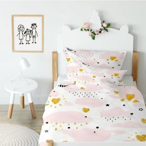 Syhi Mdse Parure de Lit pour Bébé Nuage Rose - Imprimée Mignonne Fille - Housse de Couette Enfant 100x135 cm en Microfiber + 2 Taie d'oreiller 40x60 cm pour Lit 60x120 ou 70x140 cm - Blanc Rose (Zhuzhh(Housse de Couette & Couverture), neuf)