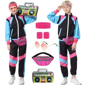 Hislovy D&eacute;guisement Ann&eacute;e 80 Enfant Fille Gar&ccedil;on Costumes Ann&eacute;es 80 90 Surv&ecirc;tement R&eacute;tro Ensembles de Sport Jogging pour Carnaval Disco Party Halloween, Noir, 4-5 ans (choudream, neuf)