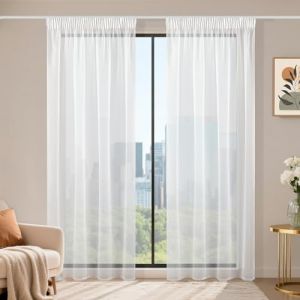 Runy&eacute;la Lot de 2 Rideau Voilage Fenetre Blanc 120x230 cm(LxH) avec Galon Fronceur, Transparent Moderne Rideaux et Draperies D&eacute;corations Int&eacute;rieurs Cuisine Salon Chambre &Eacute;l&eacute;gant Romantique (Runi-EU, neuf)