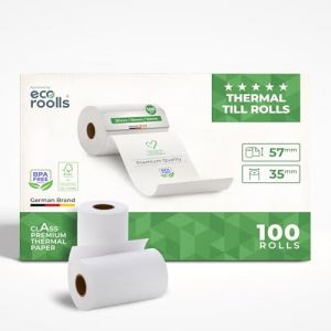 ECO ROOLLS&reg; - Rouleau TPE Carte Bancaire 57x35x12 - Papier Rouleaux TPE - Rouleau CB thermique 57mm - sans BPA - Bobine papier thermique 57mm x 14m x 12mm - [100x] (Naruba Media, neuf)