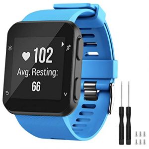 TopPerfekt Bracelet de montre Compatible avec Garmin Forerunner 35, de Remplacement en Silicone Souple pour Forerunner 35 Smart Watch, Fit 5.11-9.05" (130-230 mm) Poignet Bleu Ciel (Boucle Noire) (TopPerfekt FR, neuf)