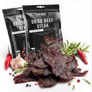 The Meat Makers Dried Beef Jerky Steak Mix 200g - viande séchée de bœuf séché steak mix séché de bœuf séché pour les personnes collation à la viande séchée (Comfort_Care2, neuf)