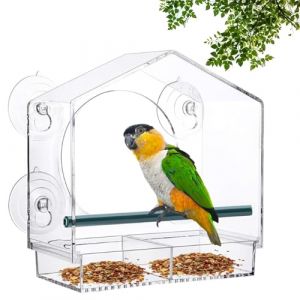Mangeoires à Fenêtre Acrylique Transparent, 21,5 x 20,5 x 10 cm, 1 Pièce Grande Mangeoire à Oiseaux pour Fenêtre, Mangeoire à Oiseaux pour Extérieur, avec 4 Ventouses et 1 Poteau à Oiseau (VIQIHEOE Store, neuf)