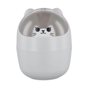 Catime Poubelle de Table, Petite Poubelle de Bureau avec Couvercle, Mini Amovible Porte Stylo Mignon, Belle Corbeille &agrave; Papier, Plastique Poubelles de Maquillage (Gris) (Gadebo, neuf)