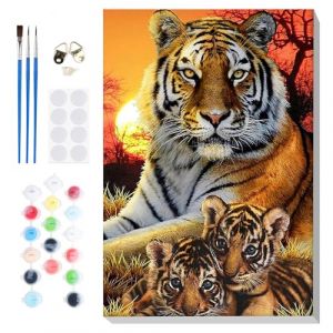 Lxmsja Peinture Numero Tigre Adulte avec Cadre, Peinture par Numero Animaux, Peinture Acrylique Numéro d'art avec Pinceaux, Loisirs Créatifs Adultes, Activité Manuelle Adulte, 20x30cm (SENQAO EU, neuf)