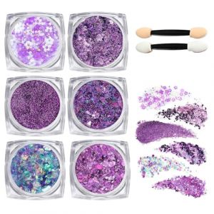 MisFun 6 Pièces Paillettes pour le Visage pour le Corps, Gel Pailleté pour Les Cheveux, Paillette Cheveux Gel Paillettes Pour Le Corps, Paillette Visage Pour Festival Fête Noël Pâquesl Pâques (Violet） (JIANGX, neuf)