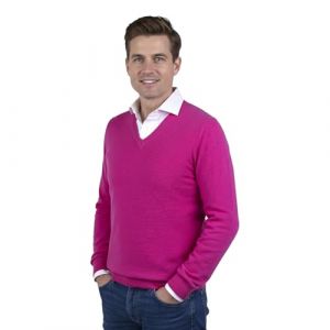 Marenza Col en V pour Homme à Manches Longues en Cachemire en Soie fabriquée en Italie, Fuchsia, Large (Bo.MA., neuf)