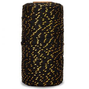 G2PLUS 100M Ficelle Corde Noir Coton avec Fil d'or,2mm Ficelle Noel Ficelle Bakers Twine combin&eacute;e Or - Emballage de Cadeaux pour D&eacute;coration, Loisirs Cr&eacute;atifs, No&euml;l (BIGGER, neuf)