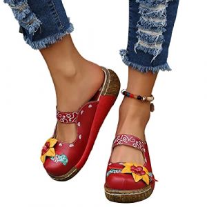 Osheoiso Sandales Chaussures Plateforme Plate Femme Sandales Été Vintage Sabots Chaussures Casual Fille Chaussures De Plage Bout Fermé Pantoufles en Liège B Rouge 38 EU (aodongou, neuf)