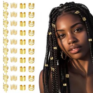 Andibro Accessoires De Cheveux Dor&eacute;s Pour Tresses, 40 Pi&egrave;ces Bijoux Dreadlocks Anneaux De Cheveux En Aluminium Pour Tresses Accessoires De Cheveux En M&eacute;tal R&eacute;glables Pour Hommes Et Femmes (Flypian, neuf)