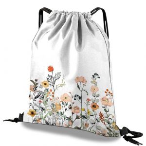 Deokke Sac à dos avec cordon de serrage,sac de sport imperméable,Applicable à gym,la plage les voyages,Yoga,joli sac à dos,pour homme et femme (S13-Fleur Rouge) (Cokeek, neuf)
