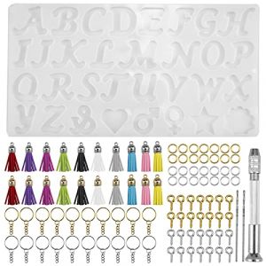 posionks 164 Pi&egrave;cesPorte cl&eacute;s Moule Lettre Resine DIY Artisanat Moulage Ensembl Ensemble pour Bricolage Bijoux Pendentif Porte Cl&eacute; Boucles d'oreilles (JUN-H, neuf)