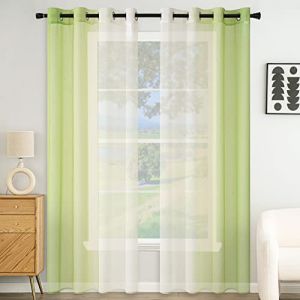 EMEMA Rideau Voilage Rideaux Dégradé à Oeillet Voilages Intérieur Fenêtre en Polyester Couleur Changée Voile Transparent Décor pour Salon Chambre Bureau Lot de 2, 140x225 CM Vert (EMEMA HOME, neuf)