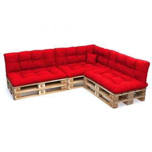 POKAR Set de 8 Coussins pour Palettes Euro Déperlant: 3X Assise 120x80cm + 3X Dossier 120x40cm + 1x Dossier 60x40cm + 1x Coussin 40x40cm, Canapé de Jardin, sans Palette, Rouge (EURAKOP-FR, neuf)