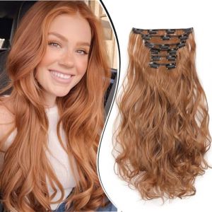 Dcbaboo Extension Cheveux Naturel Clip Ondulé Auburn Clair, 55cm Extension a Clip Cheveux Naturel Bouclés Longue 6PCS Postiche Rajout Cheveux Synthétiques Clip in Hair Extension de Cheveux Frisé (Dcbaboo, neuf)
