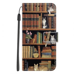 Nuxiady Coque pour Samsung Galaxy A56 5G Antichoc PU Cuir à Rabat Housse Étui avec Mignonne Motif Dessin Design, Portefeuille Etui Flip Folio Case Cover pour Galaxy A56 5G, Chat Bibliothèque (Nuxiady, neuf)