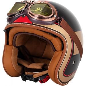 Générique Retro Casque Demi Jet, Casque Jet Vintage, Casque Moto Scooter, Casque Bol Homologué ECE Casque De Protection for Hommes Et Femmes, Casque De Cyclomoteur avec Lunettes (天津顶满跨境电子商务有限公司, neuf)