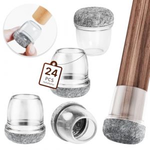 RCHYFEED 24 pi&egrave;ces Protection pour Pieds de Chaise29-34mm avec Rembourrage en Feutre Transparent, Couvre Pieds de Chaise Meubles en Silicone 1,25" Protege &eacute;lastique, Patins Embout de Chaise en Feutre (RCHYFEED-FR, neuf)