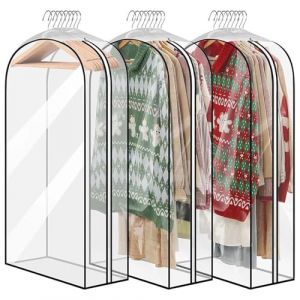 Housses de Vêtements Transparentes 60 x 102 cm Etanche Mite Housses à Vêtements Penderie avec Goussets de 10 inch pour Vêtements pour Femmes, Hommes, Costumes, Robes, Manteaux, Vestes, Voyages (surnamei, neuf)