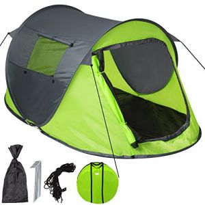 tectake® Tente de Camping instantanée 2 Personnes avec Housse de Transport, Sardines, Cordes et Moustiquaire Protection UV 30 - Tente Pop up Randonnée Bivouac Camping Trekking - 1,5 Kg - Vert Gris (Made4Home SAS, neuf)