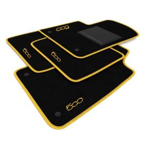 DHCarMats | Tapis de Sol 500 &agrave; partir de 2010 Bordure Jaune Brod&eacute; | Tapis de Voiture Moquette sur Mesure | Tapis Antid&eacute;rapant - Tapis de Sol c&ocirc;t&eacute; conducteur, Passager et posterieurs (DH carmats, neuf)