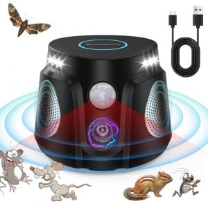 Ultrason Souris et Rats, Repulsif Souris Ultrasons 360&deg; Anti Souris avec Lumi&egrave;re LED Appareil Ultrason pour Nuisible Rongeurs R&eacute;pulsif Int&eacute;rieur Dispositif Anti Nuisible Cafards Anti Moustique (BO-sense&reg;, neuf)