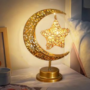 Lampe de table fantaisie lune à suspendre en forme d'étoile pour Ramadan, lampe lunaire enchantée, table de chevet, lampe de chambre d'enfant, dortoir, bureau, décoration de Noël, cadeaux pour enfants (zhang'shui'tian'hua, neuf)