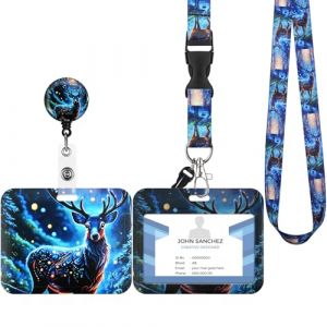 Porte Badge avec Cordon,Tour de Cou Badge avec Porte-Cartes,Equipé d'un crochet d'écrevisse rotatif extensible,Adapté pour Carte d'identité,Carte Bancaire (F-L'élan) (QZXJ, neuf)